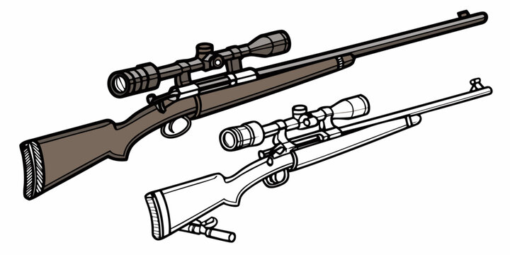 two rifles with scopes on top Vector