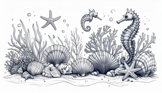 Trendy Spitze-Stil Meerkorallen Illustration im eleganten Linienkunst-Stil