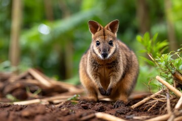 Australian Wallaby in Jungle Clearing Captured in Wide Shot