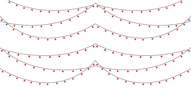 Glowing red fairy light garland decoration with soft illumination isolated on transparent background, festive wedding and Christmas decorative light overlay