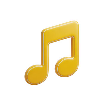 A yellow 3d music note on a white background isolated on transparent background
