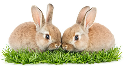 Obraz premium Cute little bunny in grass with ears up looking away