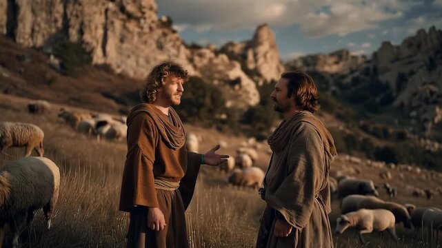 Gad and Asher, Jacob's Sons by Zilpah, Pasturing Their Sheep in the Pasture