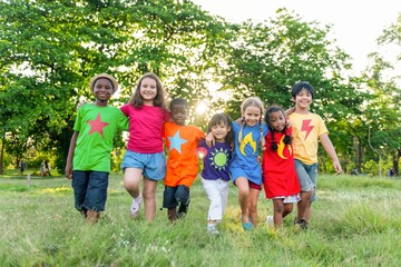 Diverse children enjoying nature.
