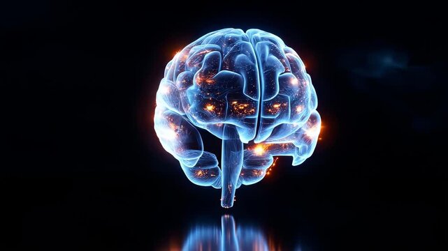 Holographic Human Brain Plexus Particle Neural Network Activity 360 Degree Rotation Seamless Loop 3D