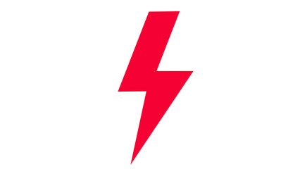 Bright red lightning bolt symbolizing energy, power, and speed on a white background, peak power, high voltage, bright color, studio shot, cut out