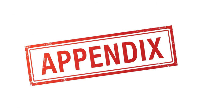 Red rubber stamp with the word appendix in a simple rectangular box isolated png