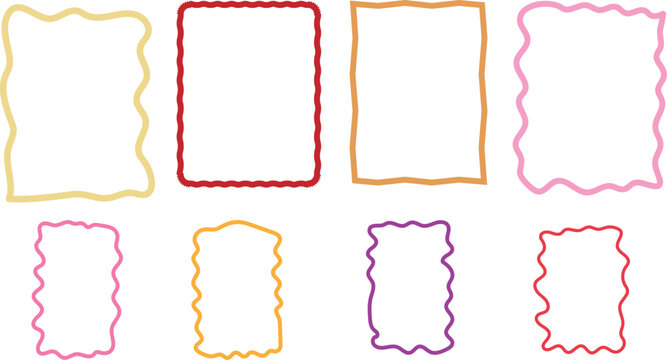 Zig zag wavy edge rectangle frame or border shapes set. Vector jagged geometric rectangular. Abstract elements for template, stickers, promo material, web or social media design.