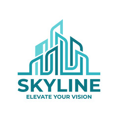 Fototapeta premium This image features a sleek and modern skyline logo design that promotes the concept of elevated vision, incorporating abstract lines and geometric shapes for impact.