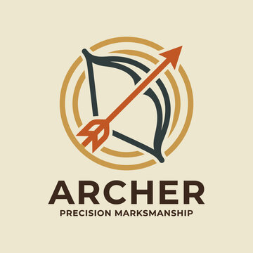 This logo features a stylized bow and arrow, symbolizing precision and marksmanship, ideal for archery associations or hunting brands promoting skillful shooting.