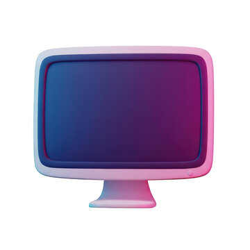 Retro computer monitor with gradient colors isolated on transparent background