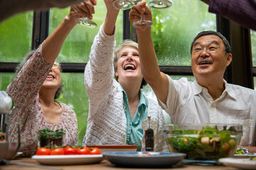 Joyful friends celebrating together