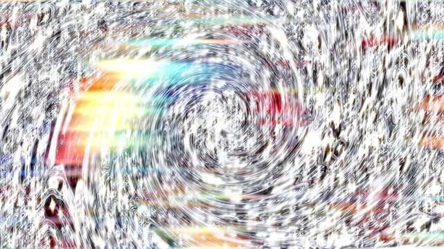 Abstract swirls pulse with chaotic digital energy. Colors streak in dizzying motion, twisting into visual noise