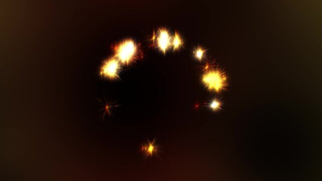 Golden sparks swirl in a circle. Bright embers dance against a dark backdrop