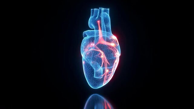 Holographic Human Heart Cardiac Pulse Plexus Particle Network 360 Degree Rotation Seamless Loop 3D