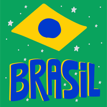 Lettering &ldquo;Brasil&rdquo; com Bandeira &ndash; Tipografia Colorida para Torcida de Futebol em Vetor