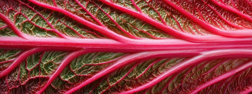 Close up texture rhubarb leaf. Panoramic banner 