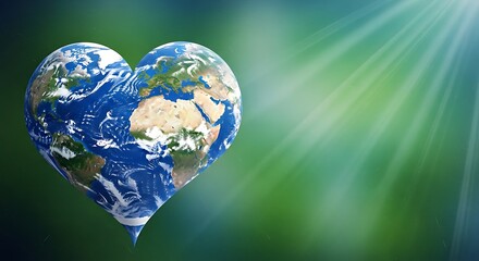 Naklejka premium Heart shaped earth globe with sunlight