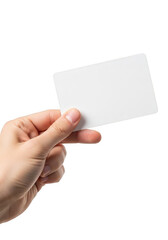 Fototapeta premium Hand holding a blank white business card isolated on transparent background