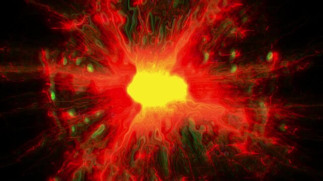 Fiery explosion erupts, crackling with energy. Red tendrils shoot outward, glowing fiercely