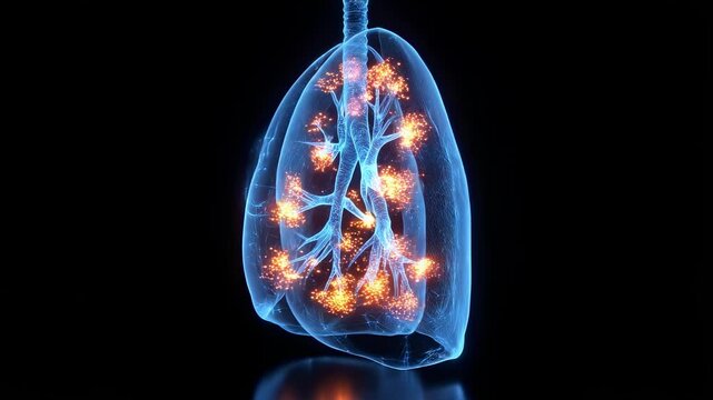 Human Respiratory System Holographic Visualization Breathing Animation Plexus Network Loop 3D