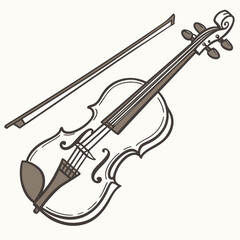 Brown violin with bow on white background musical instrument violin music © Adori