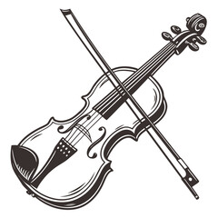 Black violin with bow on white background musical instrument violin music © Adori