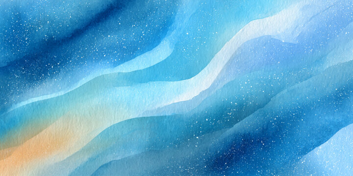 Blue ocean watercolor background with smooth flowing wave texture and artistic aqua paint illustration.