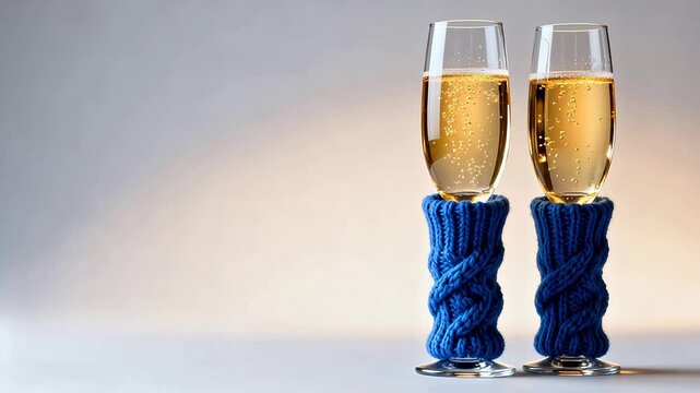 Two champagne glasses with knit cozies