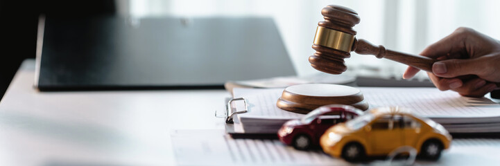 Auction concept, Close up Auctioneer wooden hammer on desk