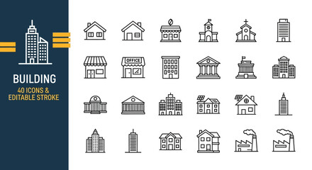 Obraz premium Collection of Diverse Building Icons for Architectural and Urban Design Projects