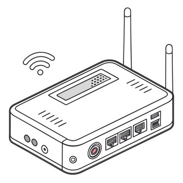 Wireless router with antennas and ports on white background internet network wifi