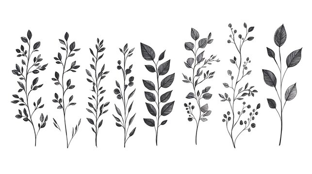 Leaf silhouettes, vector collection, diverse leaves shapes, nature elements. Ideal for eco friendly brand aesthetics, botanical illustrations, educational materials, artistic designs, decorations.