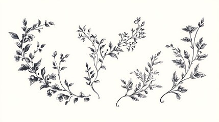 Fototapeta premium Leaf silhouettes, vector collection, diverse leaves shapes, nature elements. Ideal for eco friendly brand aesthetics, botanical illustrations, educational materials, artistic designs, decorations.