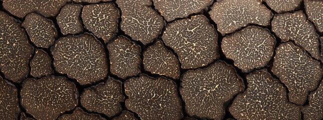 Close up fresh black truffles. Panoramic banner