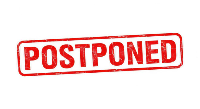 Red ink rubber stamp with the word postponed for business documents isolated png