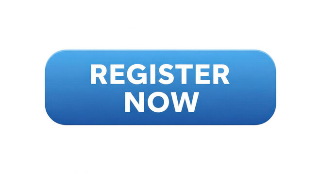 Blue register now button icon for websites and online applications isolated png