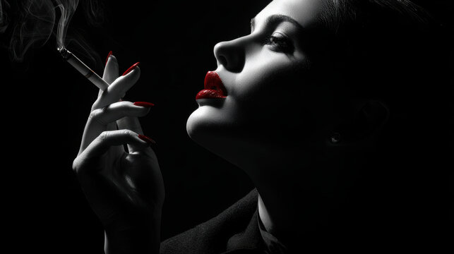 Noir Glamour Woman Smoking Cigarette &ndash; AI Generative