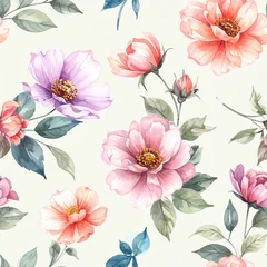 Elegantes Aquarell-Blumenmuster mit handgemalten Blüten und zarten Blättern © Silvia Bogdanski