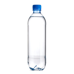 Naklejka premium Clear Plastic Water Bottle with Blue Cap - Pure Mineral Water Mockup Isolated on White