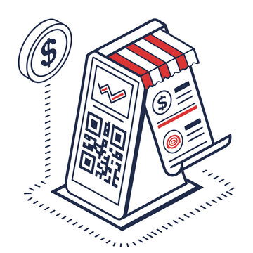 Mobile payment terminal with qr code and coin qr code finance