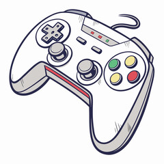 White game controller with colorful buttons on white background © Nikil