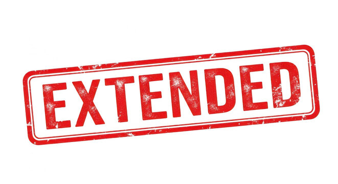 Red ink rubber stamp with the word extended in a rectangular frame isolated png