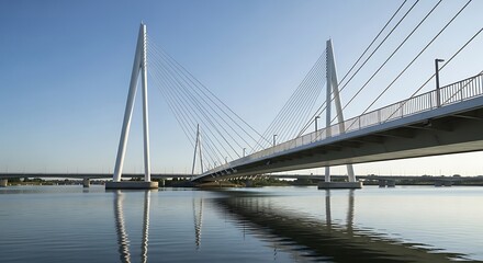 Fototapeta premium Cable stayed bridge over calm water with reflections