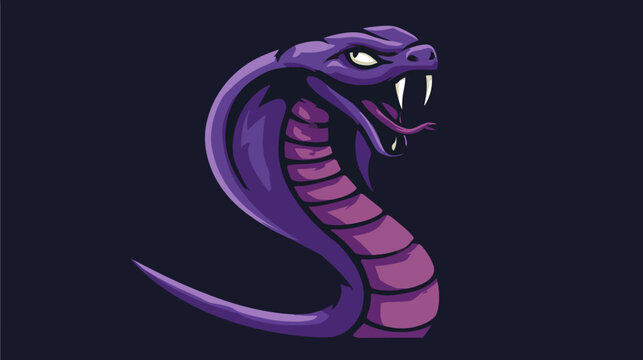 Digitized illustration of a purple cobra snake, fangs exposed, poised against a dark background