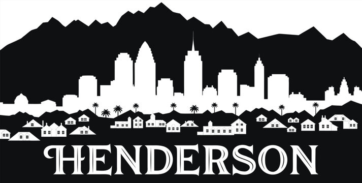 Henderson NV City Skyline Silhouette Vector Illustration Isolated on Black and White