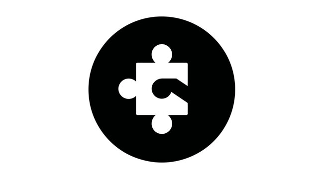 A white puzzle piece with three knobs nestled within a black circle, set against a white backdrop