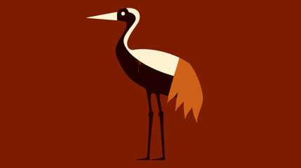 Obraz premium Simplified illustration of a bird, with long legs and a curved neck, against a brown background