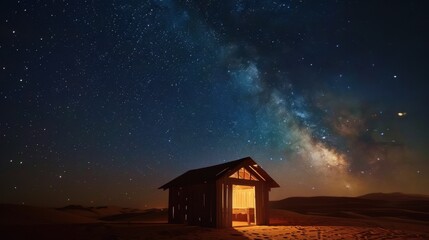 Desert Cabin Under Milky Way Night Sky