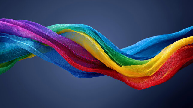 Abstract artwork of flowing colorful ribbons in a range of vibrant hues swirling against a deep dark background, colorful ribbon flow, vibrant ribbon abstract, dark background